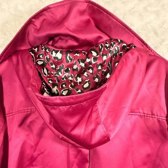 Dennis Basso Womens Full Zip‎ Fuchsia Satin Finish Hooded Size 1X Trench Coat - Picture 7 of 12